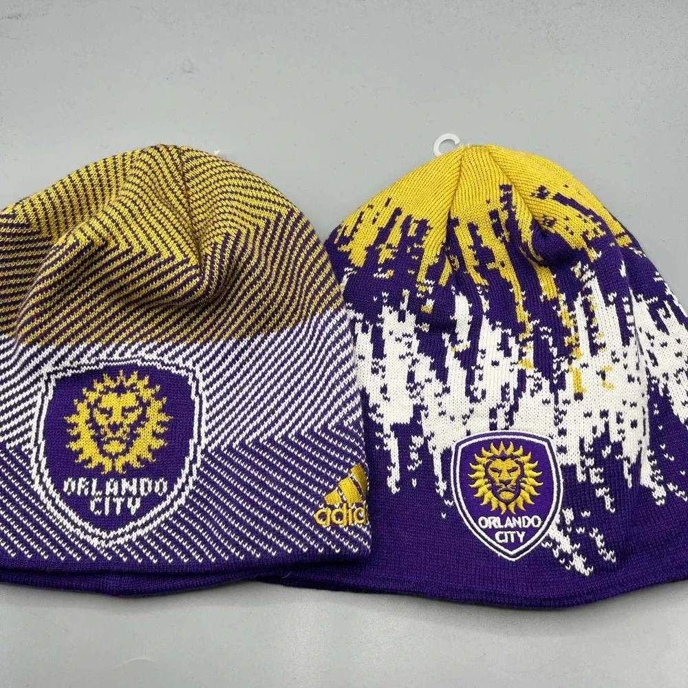 Lot of‎ 2 Orlando City Hat Youth Purple Yellow Adidas MLS Beanie Cap New